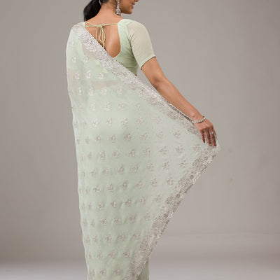 Pista Green Zariwork Chiffon Saree