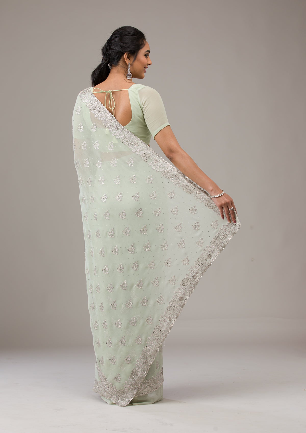 Pista Green Zariwork Chiffon Saree