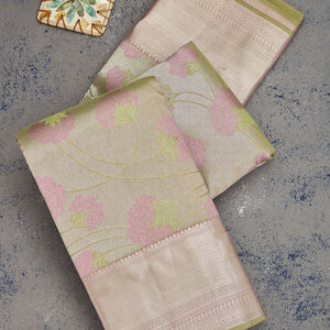 Pista Green Zariwork Pure Silk Saree