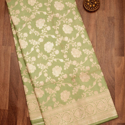 Pista Green Zariwork Pure Silk Saree