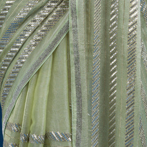 Pista Green Zariwork Semi Crepe Saree