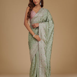 Pista Green Zariwork Silk Saree