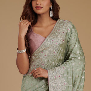 Pista Green Zariwork Silk Saree