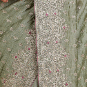 Pista Green Zariwork Silk Saree