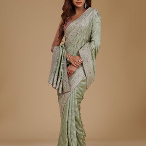 Pista Green Zariwork Silk Saree