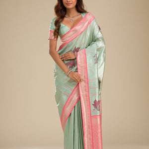 Pista Green Zariwork Soft Silk Saree
