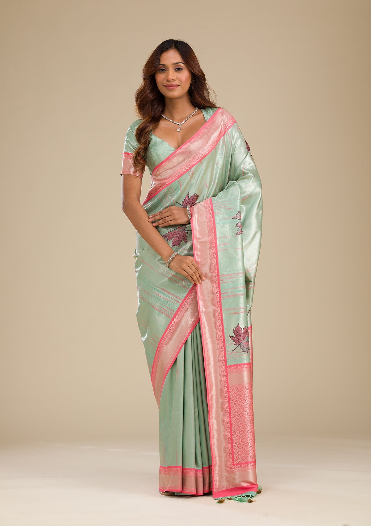 Pista Green Zariwork Soft Silk Saree