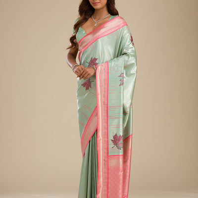 Pista Green Zariwork Soft Silk Saree