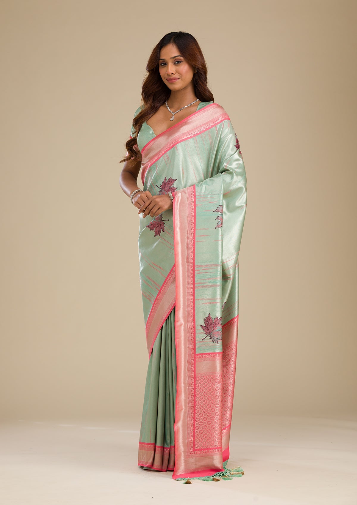 Pista Green Zariwork Soft Silk Saree