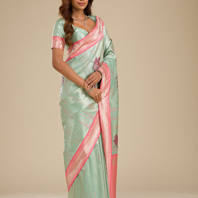 Pista Green Zariwork Soft Silk Saree