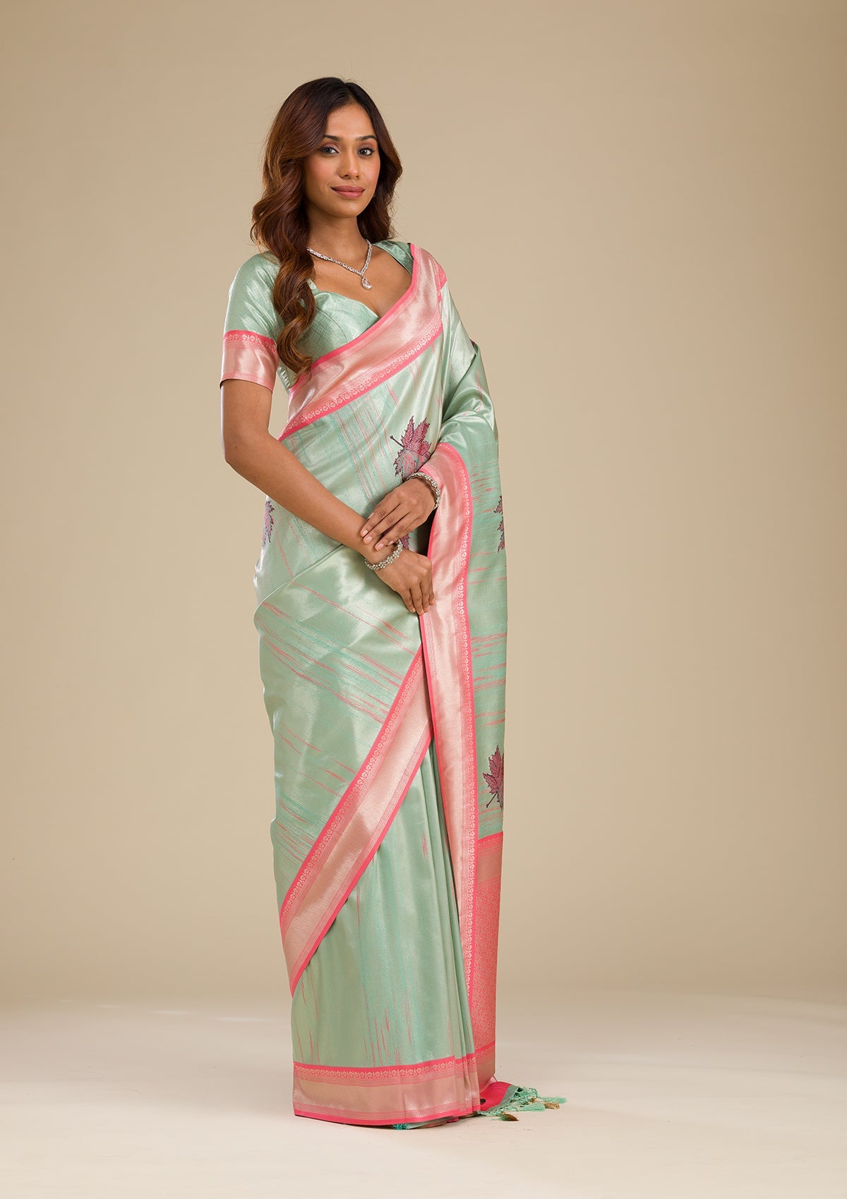 Pista Green Zariwork Soft Silk Saree