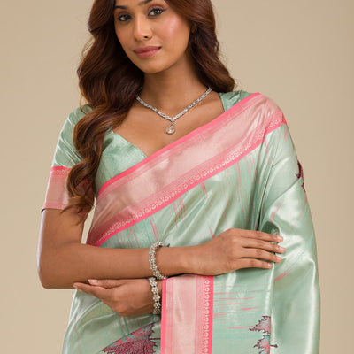 Pista Green Zariwork Soft Silk Saree