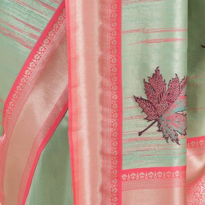 Pista Green Zariwork Soft Silk Saree