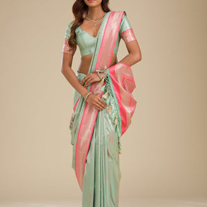 Pista Green Zariwork Soft Silk Saree