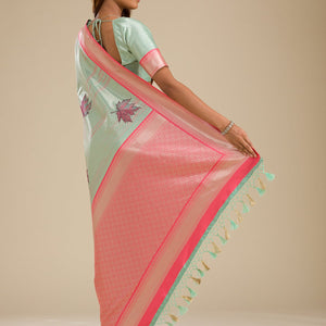 Pista Green Zariwork Soft Silk Saree