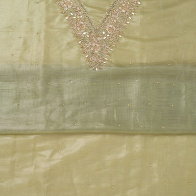 Pista Green Zariwork Tissue Unstitched Salwar Suit