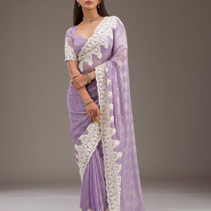 Purple Pearlwork Tissue Saree