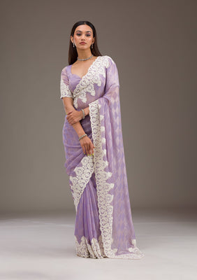 Purple Pearlwork Tissue Saree