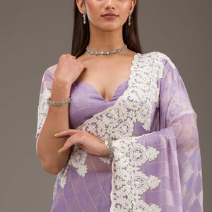 Purple Pearlwork Tissue Saree