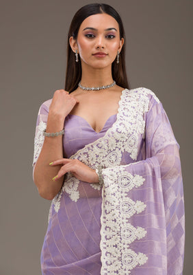Purple Pearlwork Tissue Saree