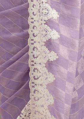 Purple Pearlwork Tissue Saree