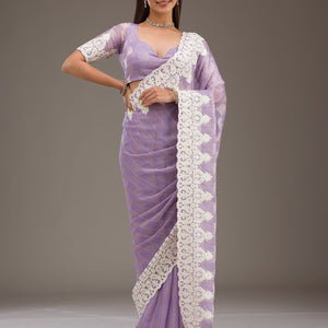 Purple Pearlwork Tissue Saree