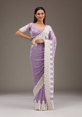 Purple Pearlwork Tissue Saree