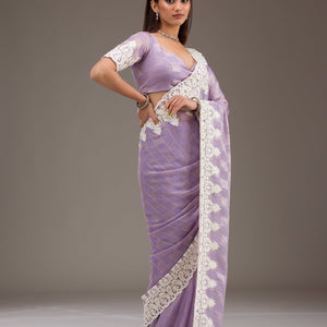 Purple Pearlwork Tissue Saree