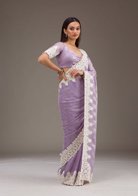 Purple Pearlwork Tissue Saree