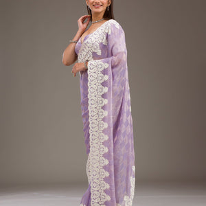 Purple Pearlwork Tissue Saree