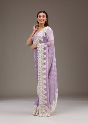 Purple Pearlwork Tissue Saree