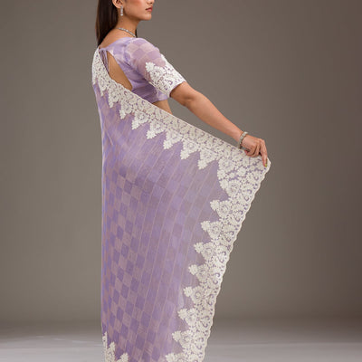 Purple Pearlwork Tissue Saree
