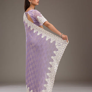 Purple Pearlwork Tissue Saree