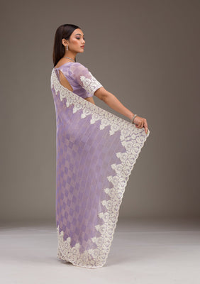 Purple Pearlwork Tissue Saree