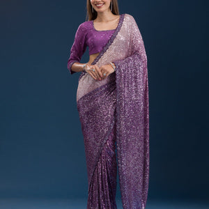 Purple Sequins Georgette Saree