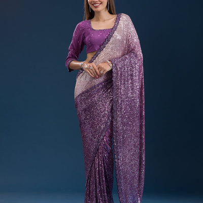 Purple Sequins Georgette Saree