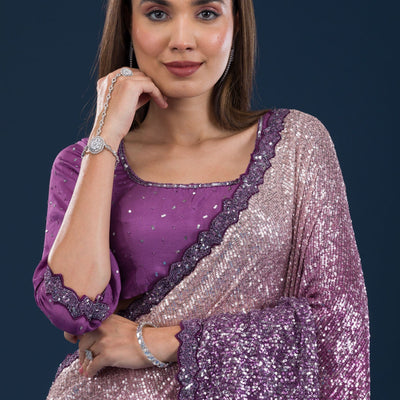 Purple Sequins Georgette Saree