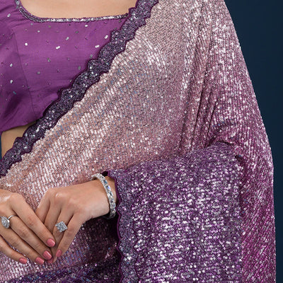 Purple Sequins Georgette Saree
