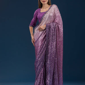 Purple Sequins Georgette Saree