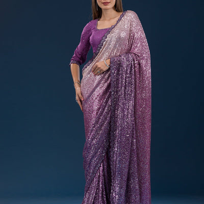 Purple Sequins Georgette Saree