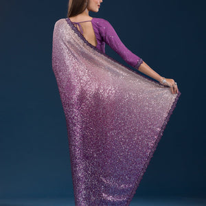 Purple Sequins Georgette Saree