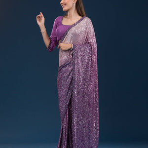 Purple Sequins Georgette Saree