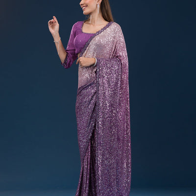 Purple Sequins Georgette Saree