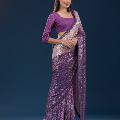 Purple Sequins Georgette Saree