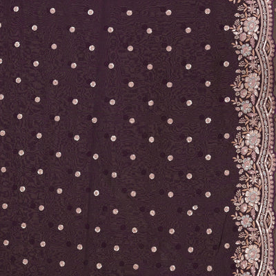 Purple Sequins Semi Crepe Saree