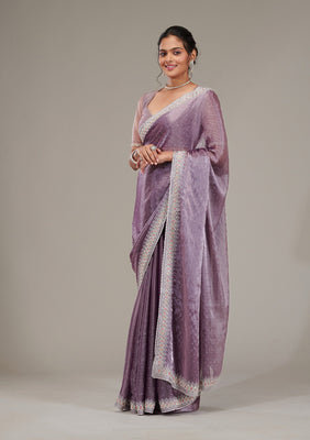Purple Stonework Chiffon Saree