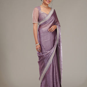 Purple Stonework Chiffon Saree