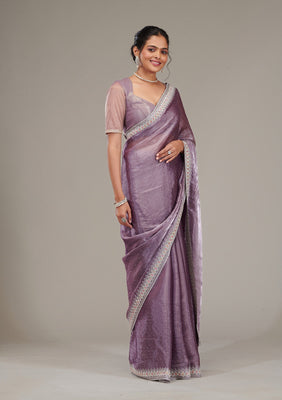 Purple Stonework Chiffon Saree