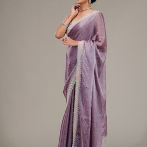 Purple Stonework Chiffon Saree