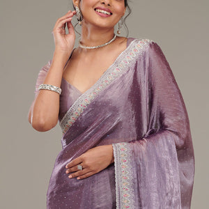 Purple Stonework Chiffon Saree